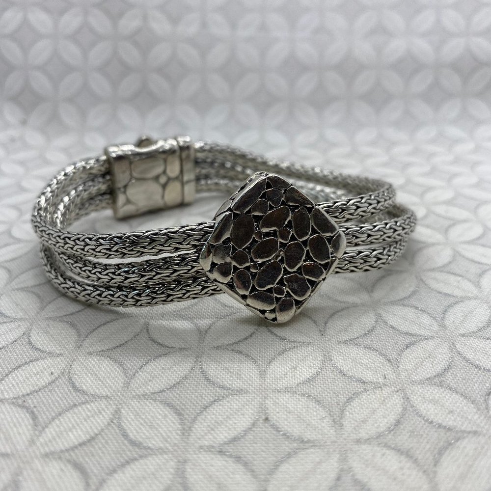 Men's 3 strand pebble scale bracelet 925 silver